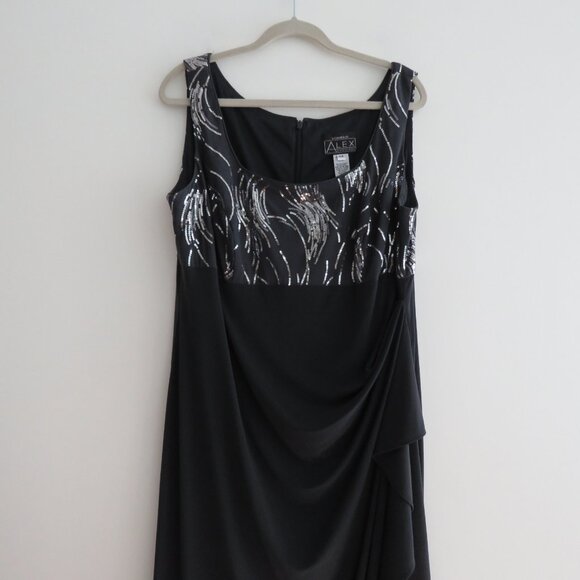 ALEX EVENINGS Grey Silver Sequin Ruched Maxi Evening Dress Gown - Size US 16W - Picture 3 of 15